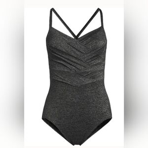 Lands' Ends Women's Shine Slender Suit Shine Pleated Tummy Control Size 8